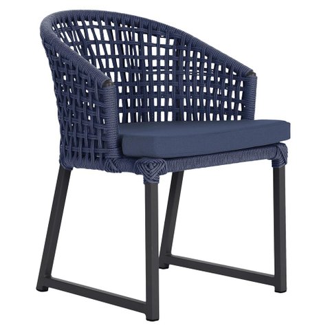 1 Cadeira Noronha Aluminio Micro Pintura Preta, Tr. Telinha Corda Nautica Azul Marinho, Estofado -