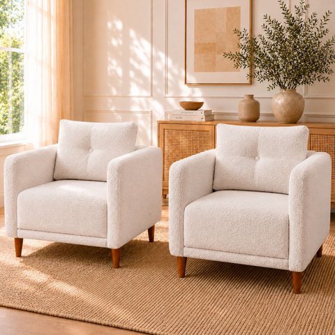 Kit 2 Poltronas Decorativas para Sala Aviv Boucle Persa Premium Cores