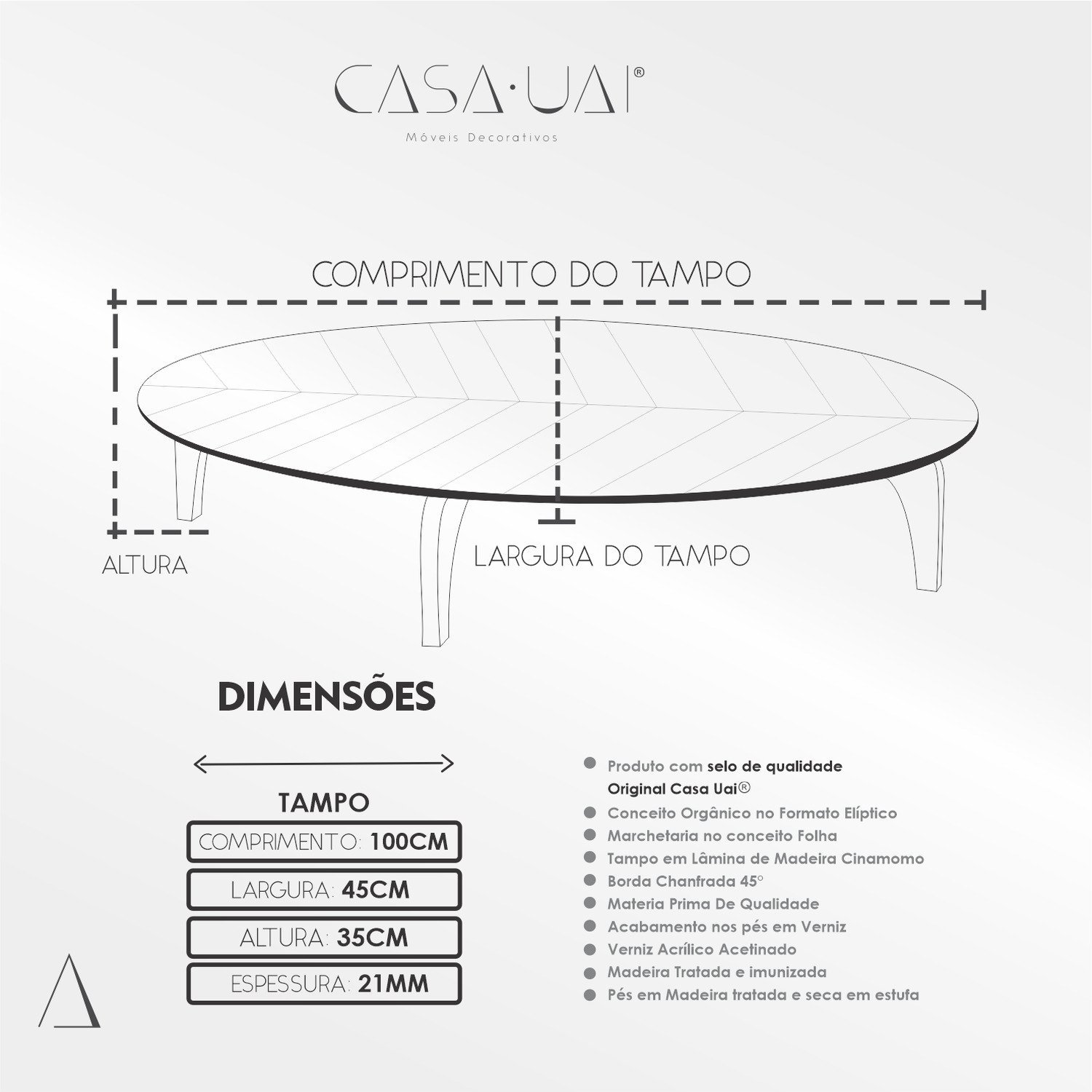 Mesa de Centro Oval Orgânico Laminada 100x45cm Canada Ébano - 4