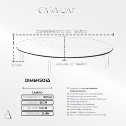 Mesa de Centro Oval Orgânico em MDF Pés Madeira Maciça Laminada 100x45cm Canada - 4