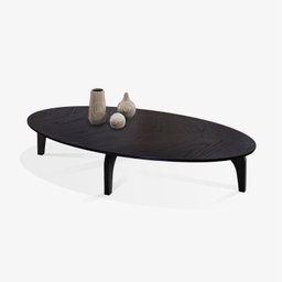 Mesa de Centro Oval Orgânico em MDF Pés Madeira Maciça Laminada 100x45cm Canada - 3