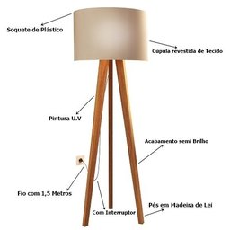 Luminária de Chão Tripé Delta com Cúpula Abajur Off White/nature - 6