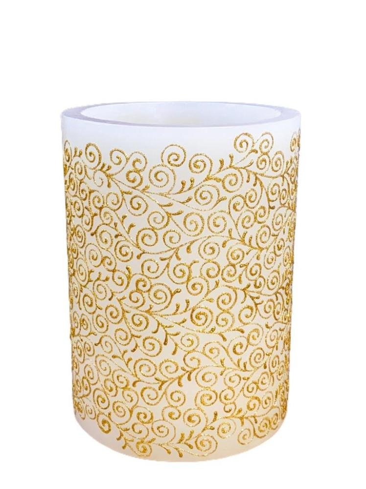 Vela Luminaria Cilindrica Branco e Dourado P - 1