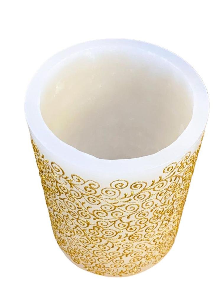 Vela Luminaria Cilindrica Branco e Dourado P - 2