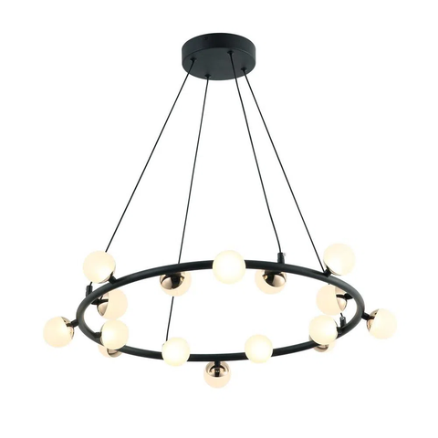 Pendente Fuxico Dourado e Preto e Branco (d)69cm (a)16cm 10x2w 3000k 1600lm - Ju006