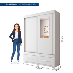 Guarda-roupa Solteiro com Espelho 2 Portas de Correr 2 Gavetas Sereno - 4