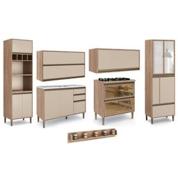 Kit Cozinha Planejada Completa Modulada MDF Conjunto 7 Peças 12 Portas Organizadora Marrom Madeira - 2 Kit Cozinha Planejada Completa Modulada MDF Conjunto 7 Peças 12 Portas Organizadora Marrom Madeira - 2
