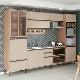 Kit Cozinha Planejada Completa Modulada MDF Conjunto 7 Peças 12 Portas Organizadora Marrom Madeira - 1 Kit Cozinha Planejada Completa Modulada MDF Conjunto 7 Peças 12 Portas Organizadora Marrom Madeira - 1