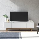 Ver imagem 1 de Rack para TV até 75 Polegadas MDF 184cm Pés em Madeira Maciça Flynt Bege
