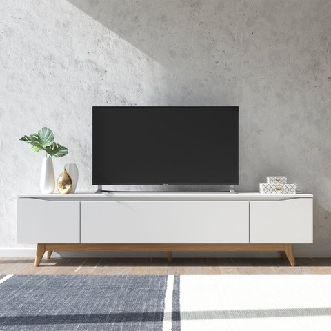 Rack para TV até 75 Polegadas Pés em Madeira Maciça 220cm Flynt