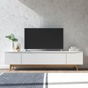 Ver imagem 1 de Rack para TV até 75 Polegadas MDF 219,5cm Pés em Madeira Maciça Flynt Bege