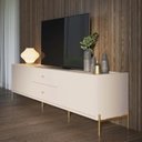 Ver imagem 1 de Rack para TV até 75 Polegadas MDF 220cm 2 Portas 2 Gavetas Dourados Off-White Jasper Branco