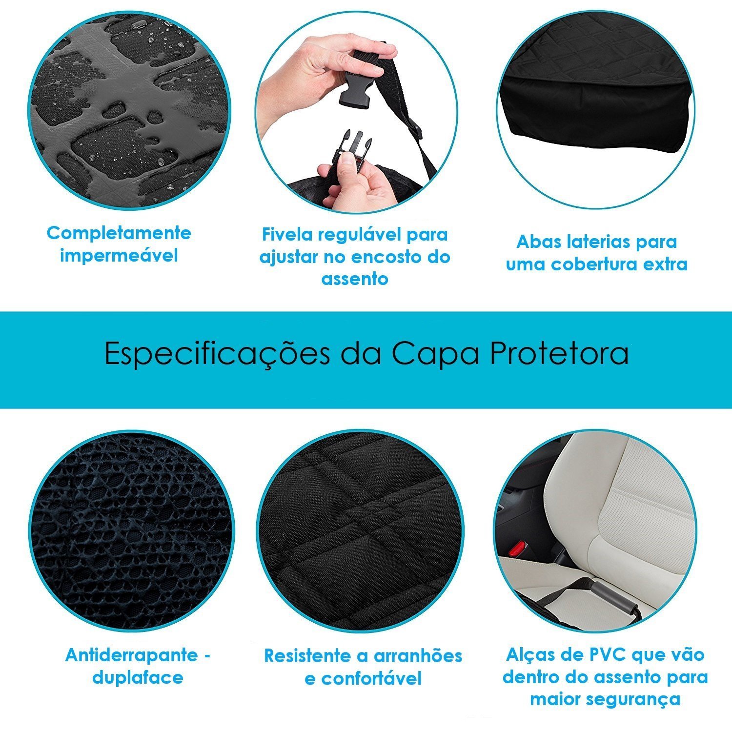 Kit Capa Pet Protetora de Banco Dianteiro Impermeavel + Cinto de Segurança - 8