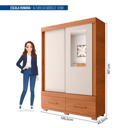 Guarda-roupa Solteiro com Espelho 2 Portas de Correr 2 Gavetas Sereno - 4