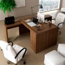 Ver imagem 1 de Conjunto Escritório Completo Com 2 Mesas em L e 6 Gavetas Cor: Nogal