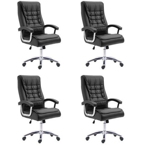 Kit 4 Cadeiras Escritório Presidente Ergonômica NR17 Corino Mola Ensacada Preto