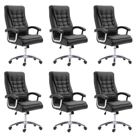 Kit 6 Cadeiras Escritório Presidente Ergonômica NR17 Corino Mola Ensacada Preto