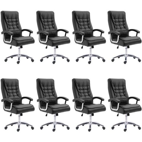 Kit 8 Cadeiras Escritório Presidente Ergonômica NR17 Corino Mola Ensacada Preto