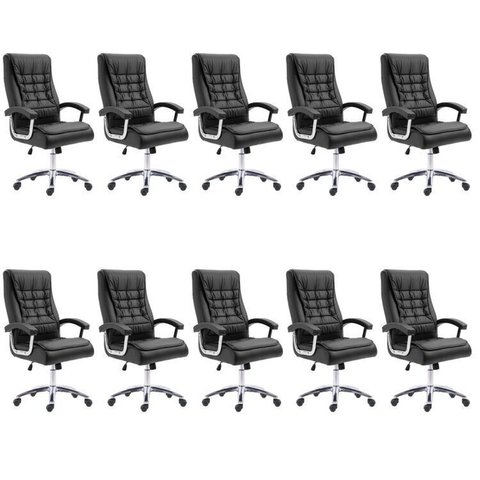 Kit 10 Cadeiras Escritório Presidente Ergonômica NR17 Corino Mola Ensacada Preto