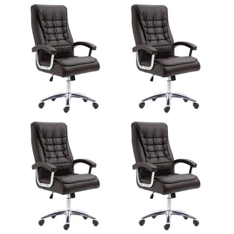 Kit 4 Cadeiras Escritório Presidente Ergonômica NR17 Corino Mola Ensacada Marrom