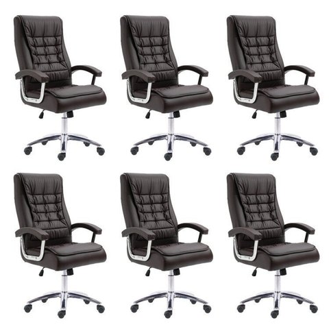 Kit 6 Cadeiras Escritório Presidente Ergonômica NR17 Corino Mola Ensacada Marrom