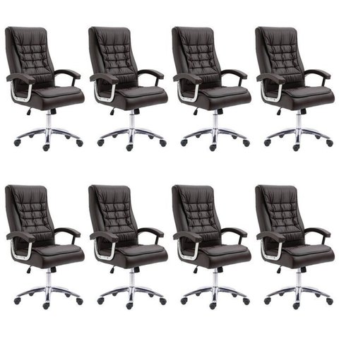 Kit 8 Cadeiras Escritório Presidente Ergonômica NR17 Corino Mola Ensacada Marrom
