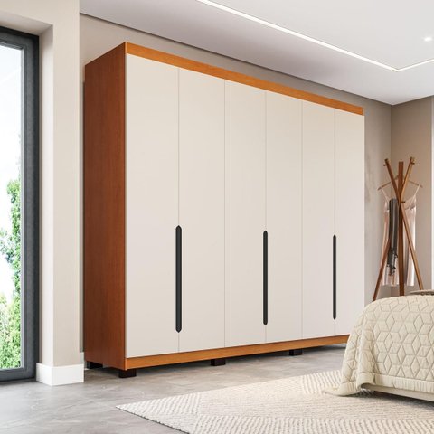 Roupeiro Casal Madri 6 Portas 4 Gavetas 242x214cm Creme/Freijó 250702