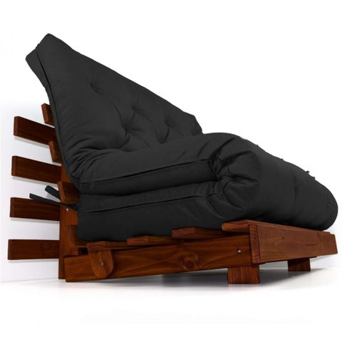Sofá Cama Casal Futon Tokio Preto Acquablock Madeira Maciça Cor Imbuia