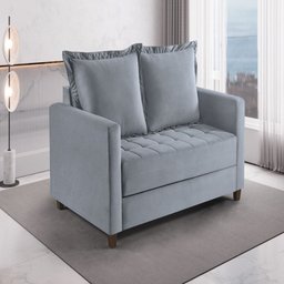 Sofa Cama Frisa Colchao Casal Pes de Madeira Talento Móveis - 1