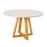 Mesa de Jantar Luxo Tampo Mdf/vidro Redonda para 4 Lugares Pés Madeira Maciça Pérola - Mel/off - 2
