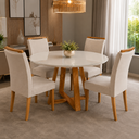 Ver imagem 2 de Mesa para Sala de Jantar Tampo MDF Vidro Temperado 4 mm Redonda para 4 Lugares