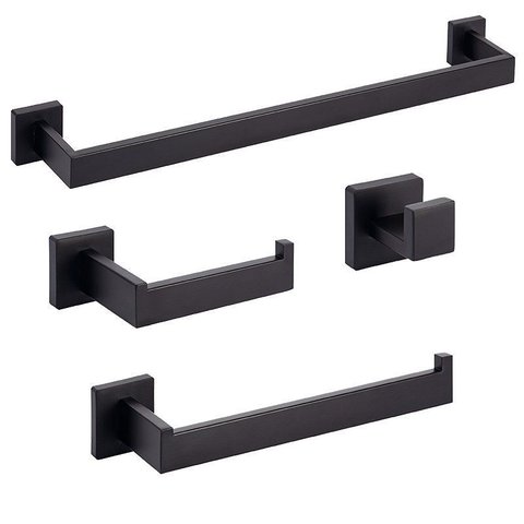 Kit Acessórios para Banheiro 4 Peças Aço Inox 304 Premium Fino Inox Preto Fosco