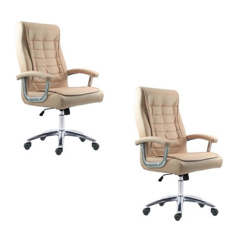 Kit 2 Cadeiras Escritório Presidente Ergonômica NR17 Corino Mola Ensacada Bege/Fendi