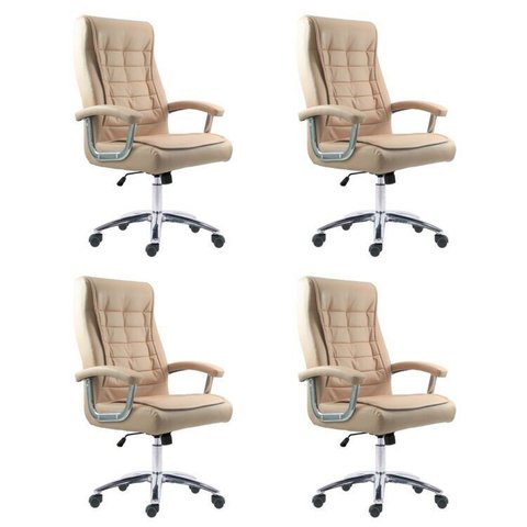 Kit 4 Cadeiras Escritório Presidente Ergonômica NR17 Corino Mola Ensacada Bege/Fendi