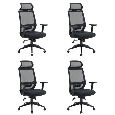 Kit 4 Cadeiras Escritório Presidente Ergonômica NR17 Genebra Preto