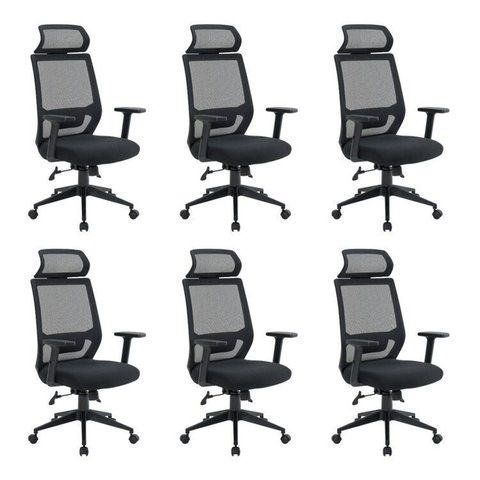 Kit 6 Cadeiras Escritório Presidente Ergonômica NR17 Genebra Preto