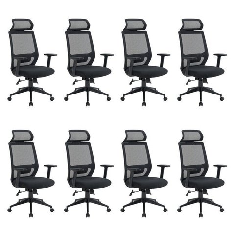 Kit 8 Cadeiras Escritório Presidente Ergonômica NR17 Genebra Preto