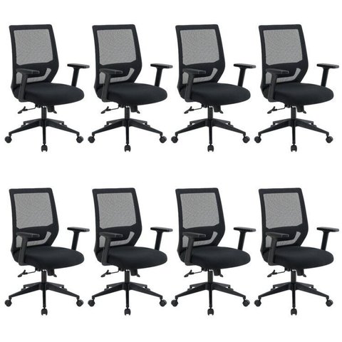 Kit 8 Cadeiras Escritório Diretor Ergonômica NR17 Genebra Preto
