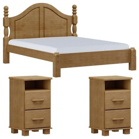 Cama Queen Classica 02 Mesas de Cabeceira Madeira Maciça Milani Store Freijo