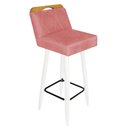 Ver imagem 2 de Kit 02 Banqueta Alta C/ Encosto Lith Para Cozinha Bar Balcão Bistrô Pé Palito Branco Suede Rose Gold
