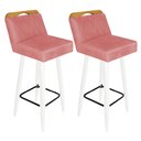 Ver imagem 1 de Kit 02 Banqueta Alta C/ Encosto Lith Para Cozinha Bar Balcão Bistrô Pé Palito Branco Suede Rose Gold