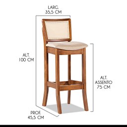 Kit 3 Banquetas Alta Portugal com Encosto Rattan Estofada Linho Bege M58 - 3