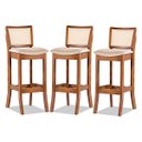 Ver imagem 1 de Kit 3 Banquetas Alta Portugal com Encosto Rattan Estofada Linho Bege M58