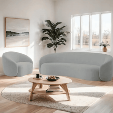 Kit Sofá 3 Lugares 200cm e Poltrona Orgânico Luxo Recepção Sala de Estar e Tv Amore Linho Cinza Clar