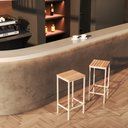 Ver imagem 3 de Kit 2 Banqueta em Aço Alta Industrial com Assento de Madeira Maciça 75cm - Branca