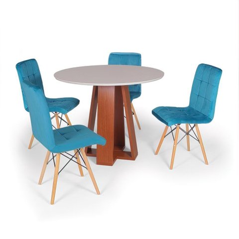 Kit Mesa de Jantar Off White 100cm C/ 4 Cadeiras Turquesa