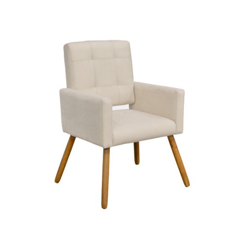 Poltrona Cadeira Decorativa c/ Costas Vazadas Camila Pés Palito Suede Bege - LM DECOR