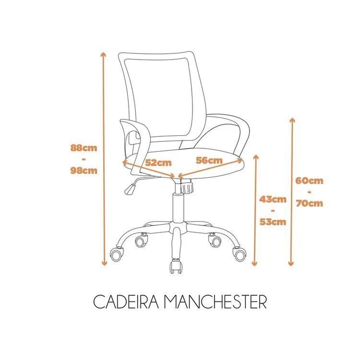 Kit 8 Cadeiras para Escritório com Rodízios Manchester - 5