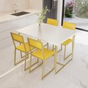 Ver imagem 1 de Conjunto Mesa de Jantar Retangular Branca 4 Cadeiras Estofado Riviera Industrial Dourado Don Castro