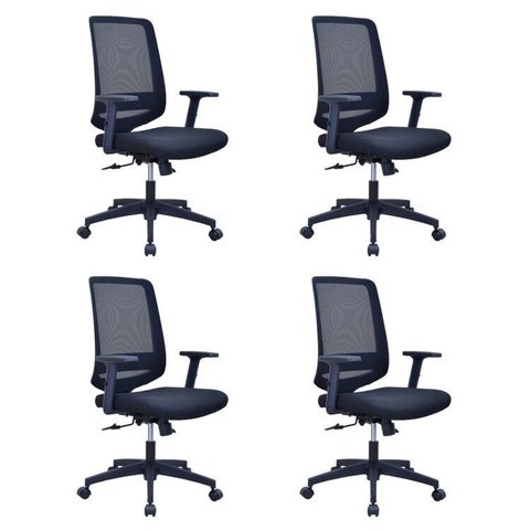 Kit 4 Cadeiras Escritório Diretor Giratória Ergonômica NR17 Shanghai Preto